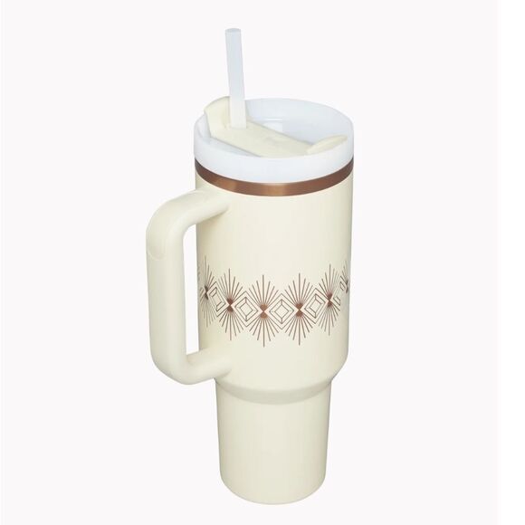 Stanley The Quencher H2.0 Flowstate Tumbler 40 oz in Cream Gloss Deco. NIB! - Picture 2 of 11